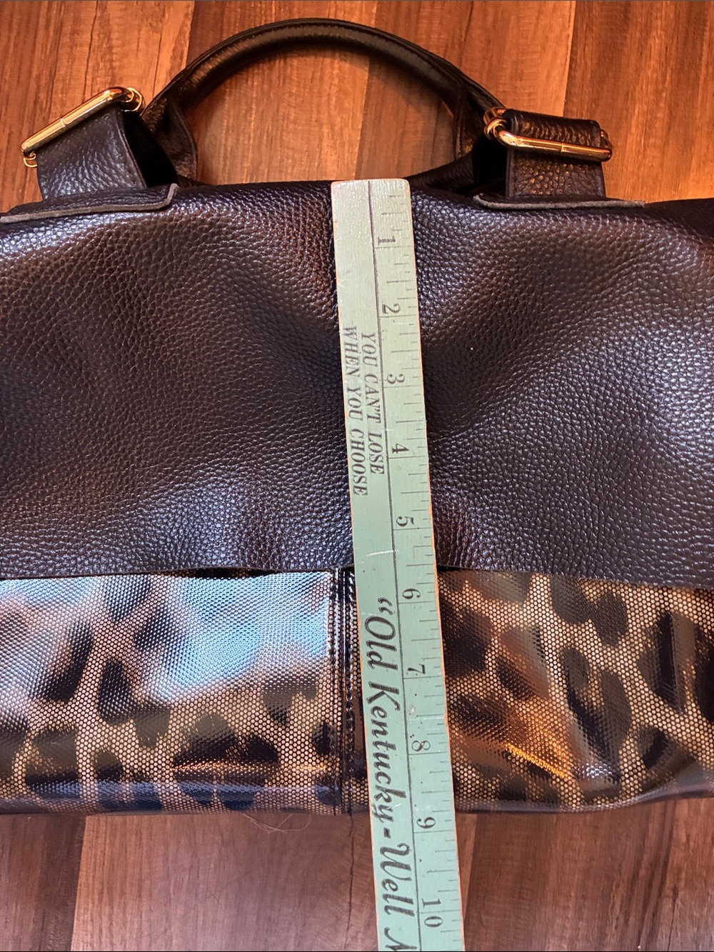 Structured Black Leather Satchel W/Leopard Accent Panel - Picture 12 of 16